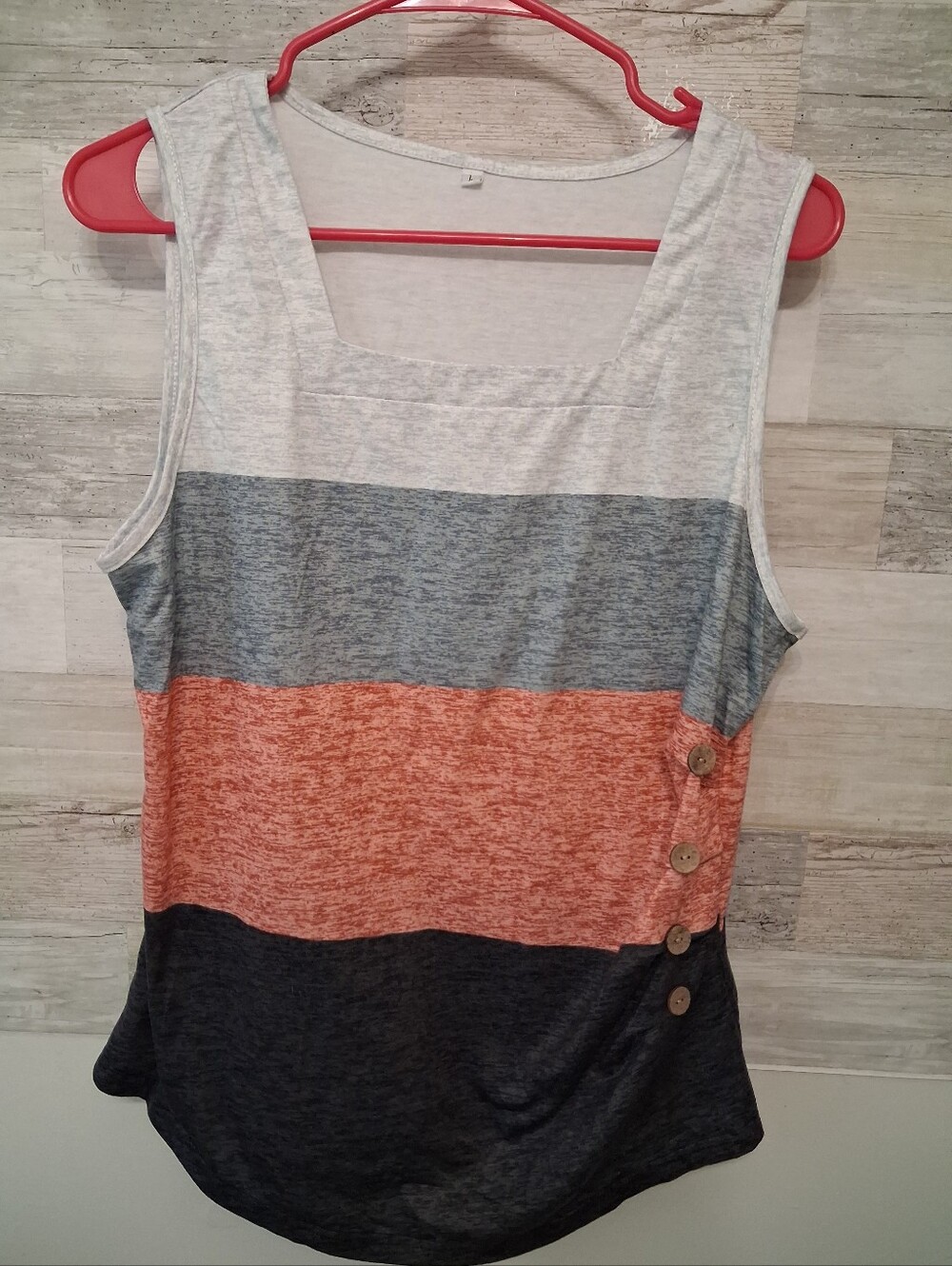 Sleeveless Colorblock Scoop Tank Top - Gray, Blue, Orange